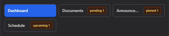 Screenshot: Committee workspace tab bar with Dashboard, Documents, Announcements, Schedule